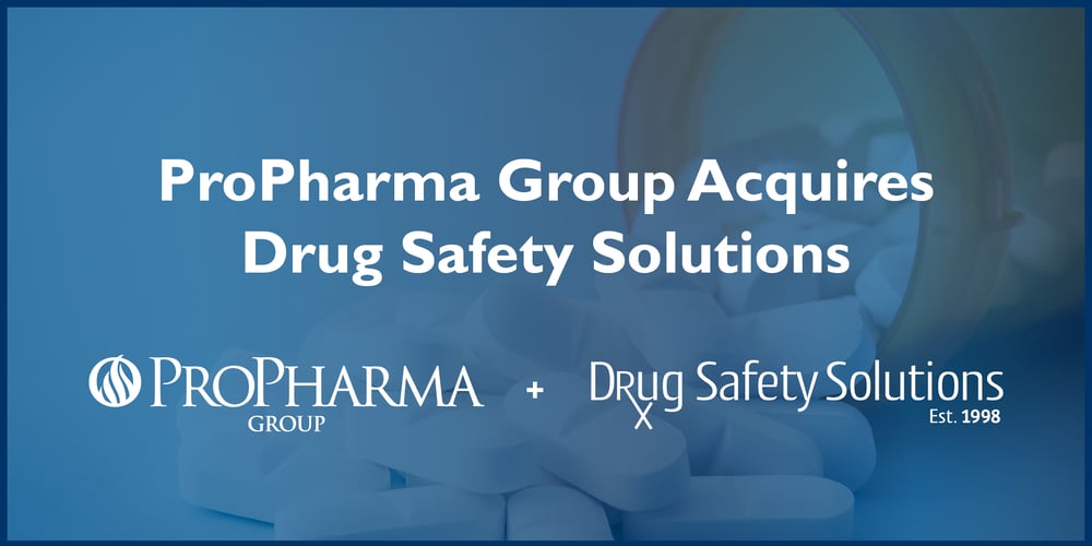 ProPharma Group Logo and Drug Safety Solutions acquisition announcement banner.