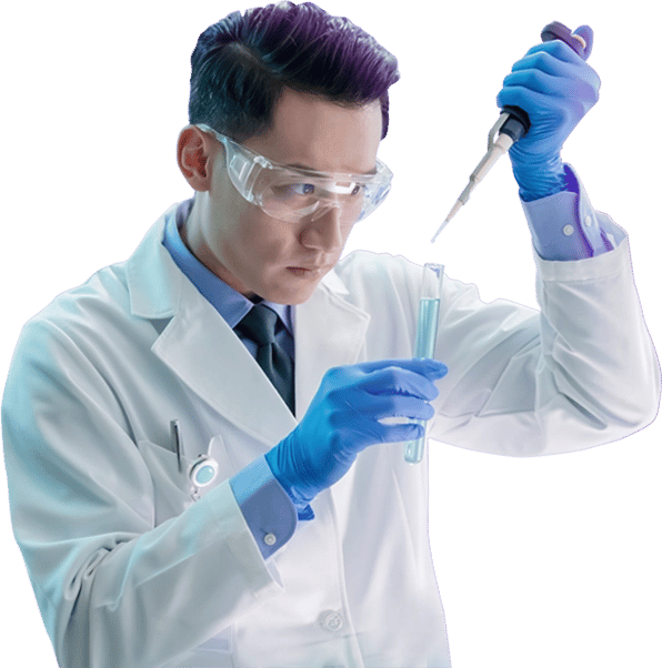 Nonclinical scientific expert injecting a chemical into a test tube.