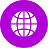 Purple icon of a globe