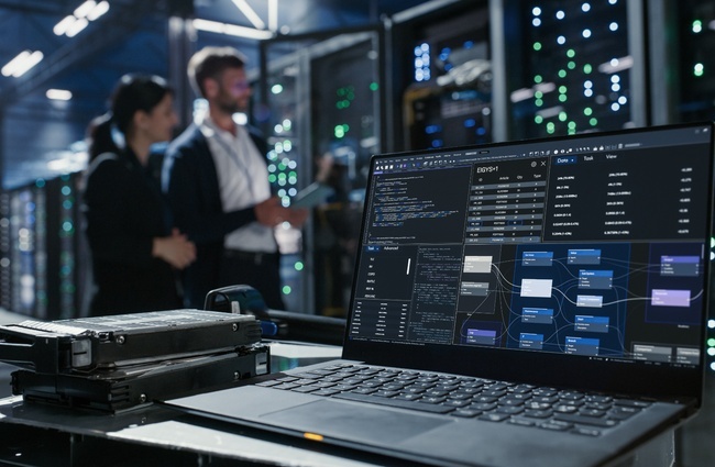 Technicians working in a data center