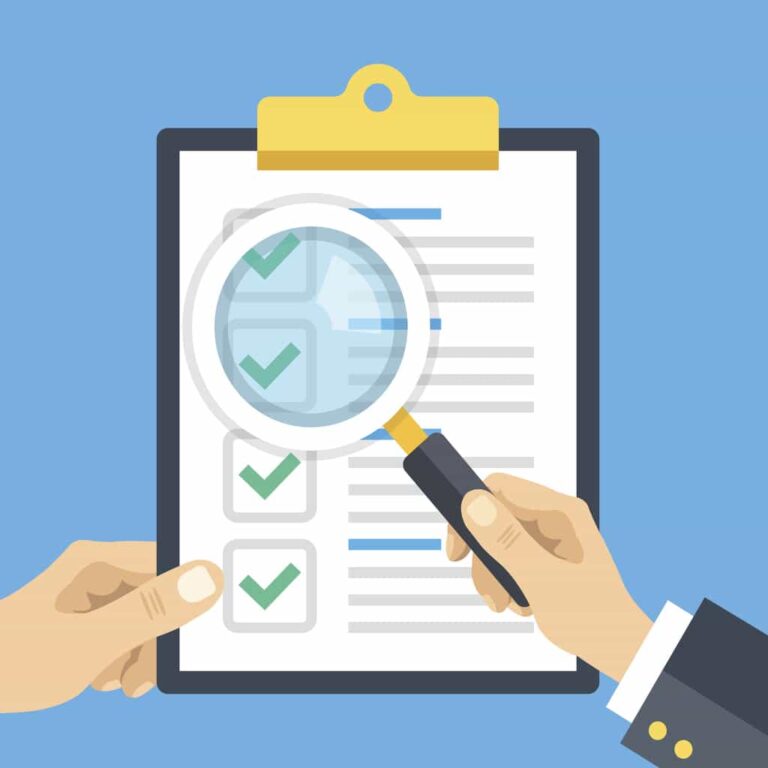 Illustration of a magnifying glass enlarging a checklist.