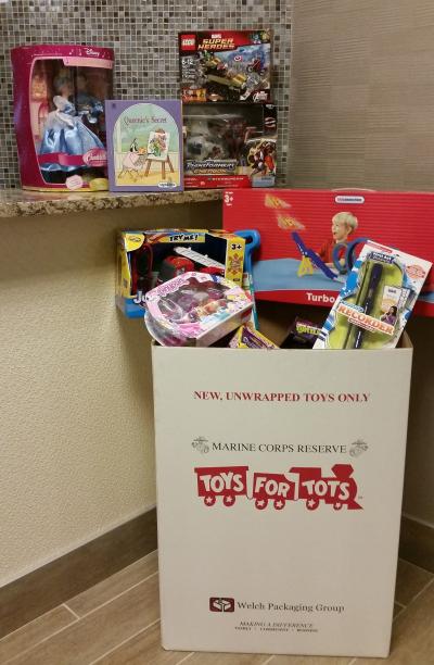 Toys for Tots Collection Bin at ProPharma