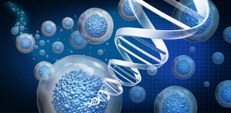 Computer generated rendering molecules, cells, and DNA structures.