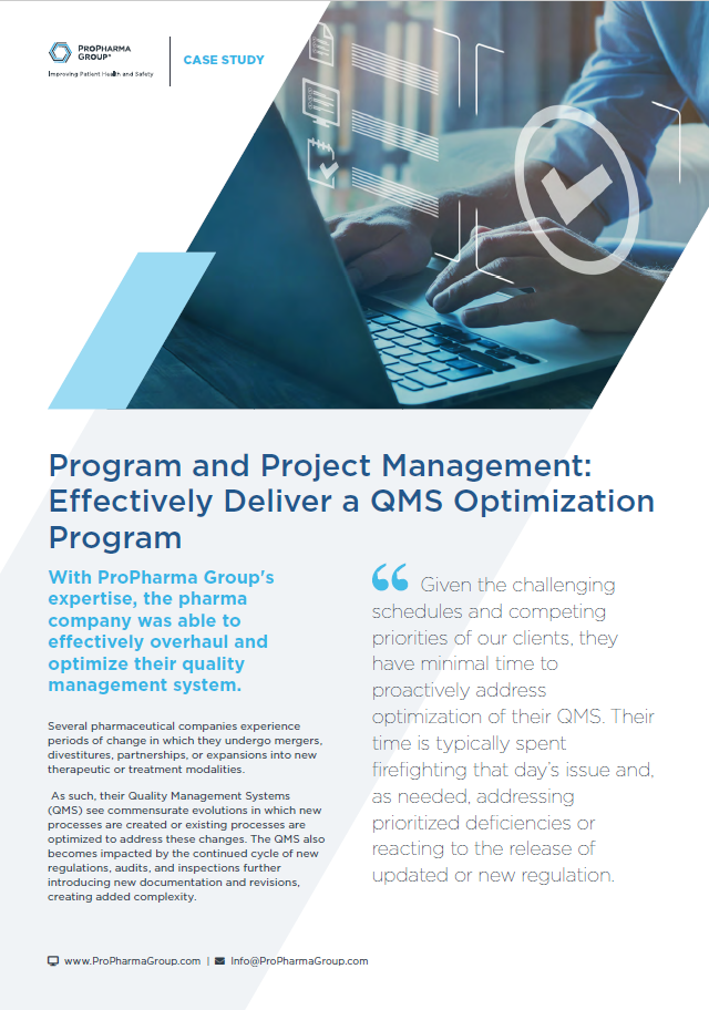 Program and Project Management Effectively Deliver a QMS Optimization Program Image