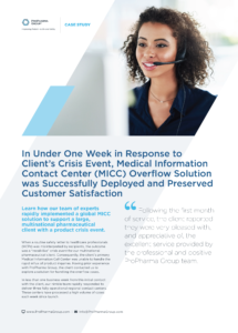 MICC Overflow Solution Was Successfully Deployed and Preserved Customer Satisfaction - ProPharma