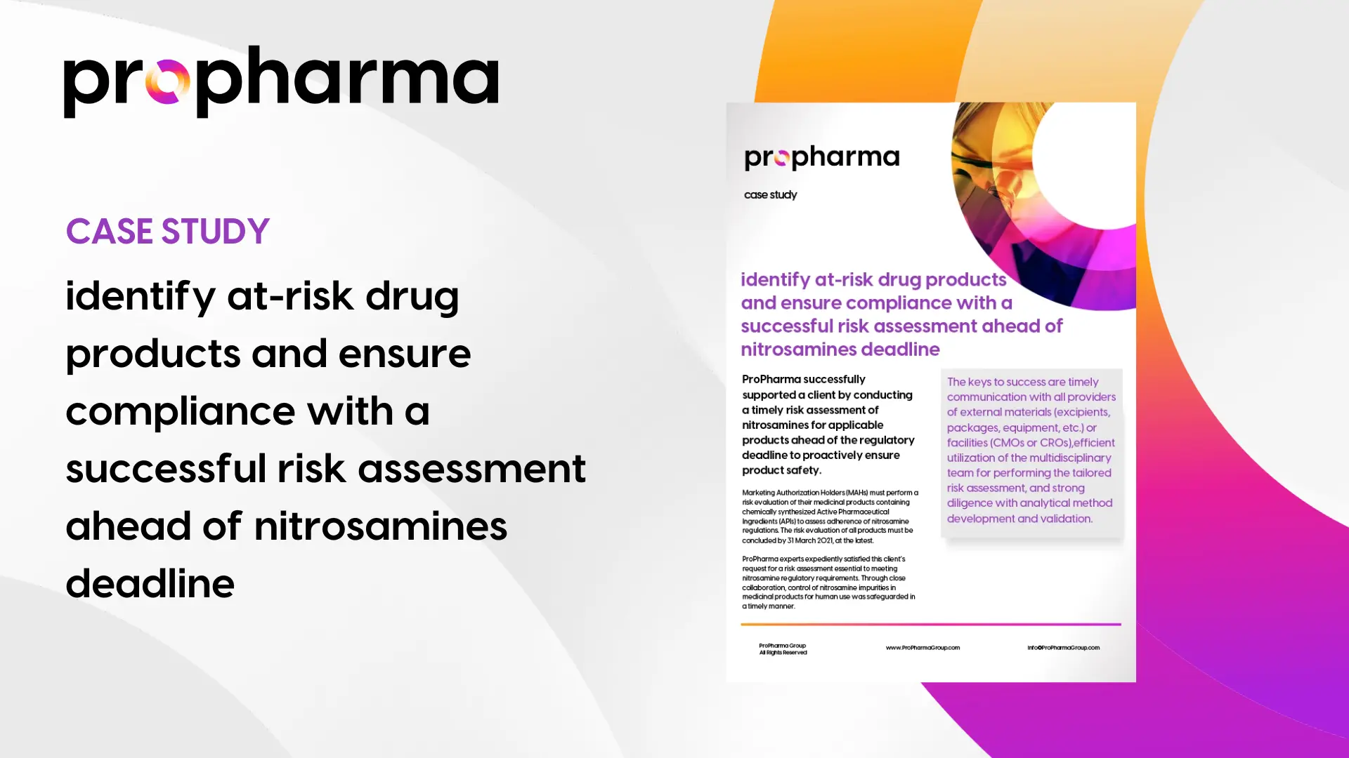 Identify At-Risk Drug Products and Ensure Compliance Before Nitrosamines Deadline - ProPharma