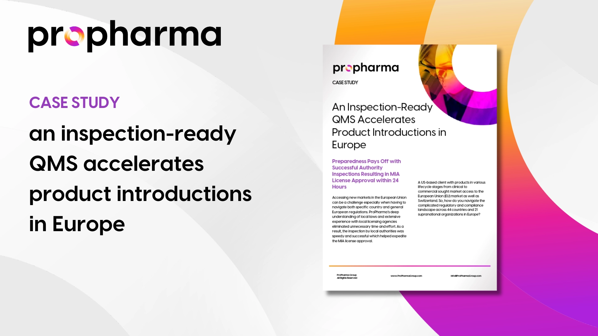 An Inspection-Ready QMS Accelerates Product Introductions in Europe - ProPharma