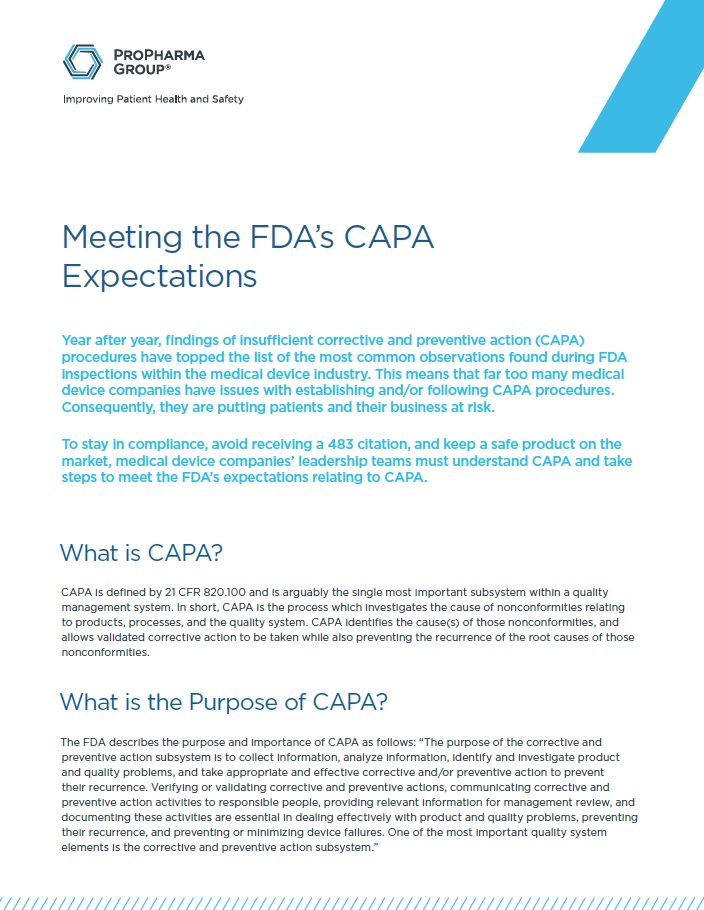 Meeting the FDA's CAPA Expectations