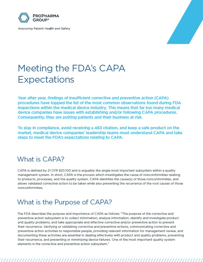 Meeting the FDA's CAPA Expectations Image