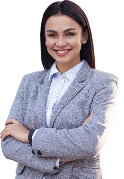 A confident and smiling professional business woman with arms crossed