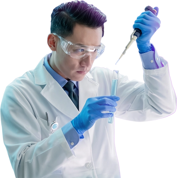Nonclinical scientific expert injecting a chemical into a test tube.