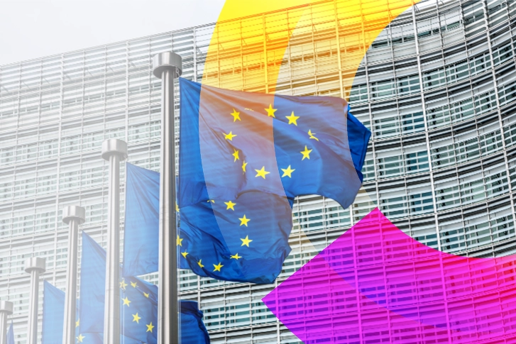 Several European Union flags placed in a row